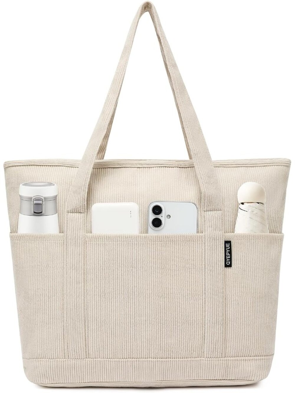 Large Canvas Tote Bag for Women, Beach Bag with Zipper, Utility Tote Bag with 3